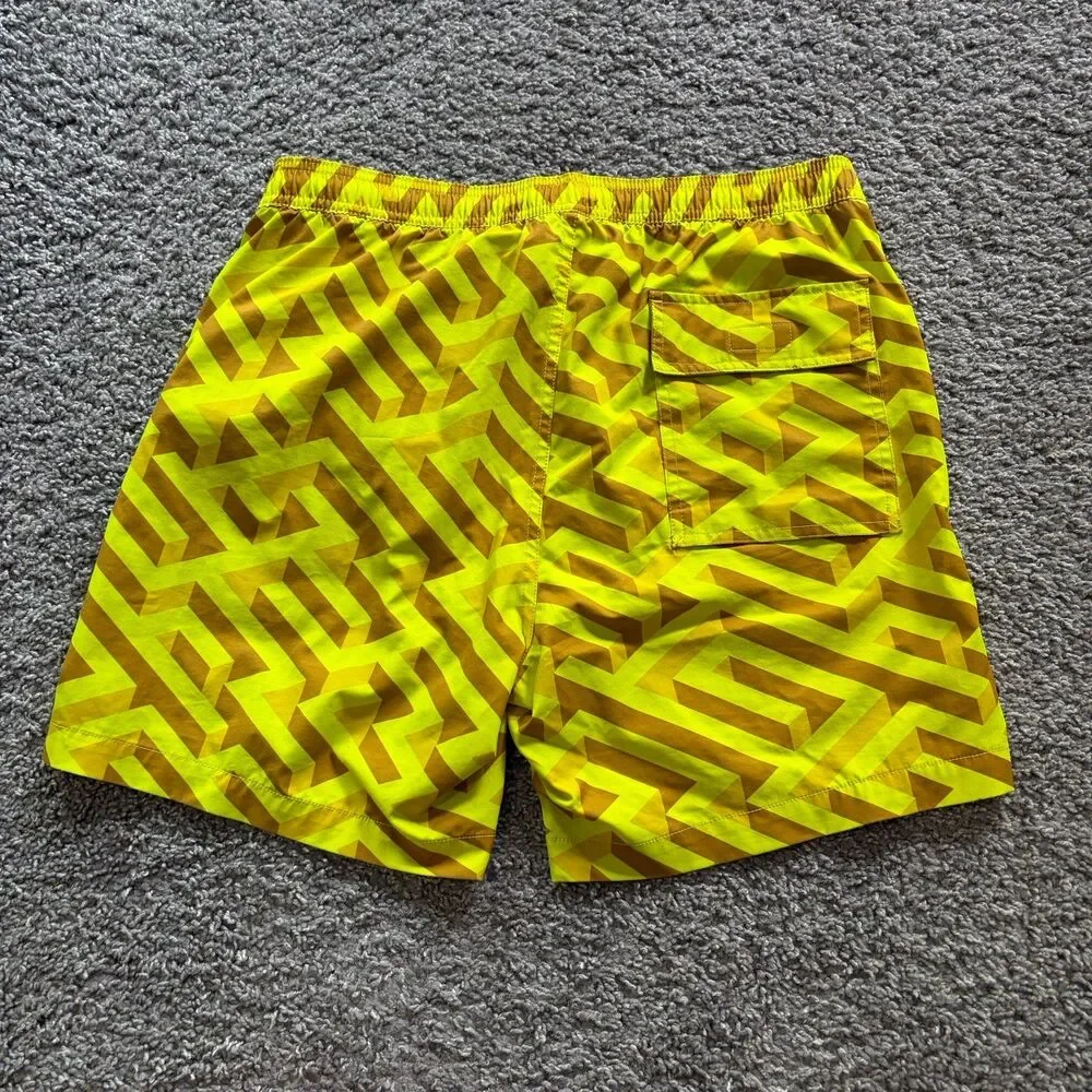 Psycho Bunny Pisani Geometric Yellow Bathing Suit Swim Trunks Lined Size Medium